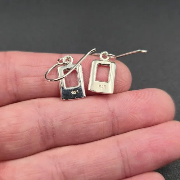 Sterling Silver Bright Cutout Simple Shape Dangle Earrings A6438 - Picture 3 of 5